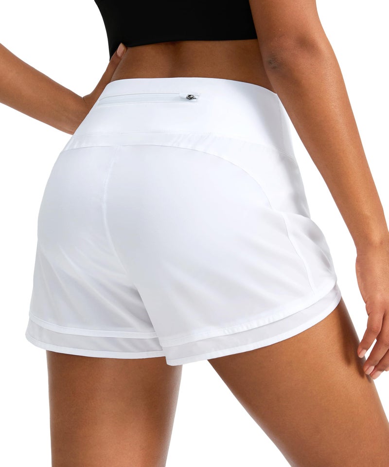 Soothfeel Women's Running Shorts High Waisted Quick-Dry 3 Inch Gym Workout Athletic Shorts for Women with Zipper Pocket(White, M) - Image 1